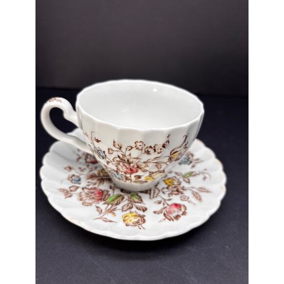 Vtg Staffordshire Bouquet Teacup, Johnson Brothers England Cup Saucer - Picture 5 of 16